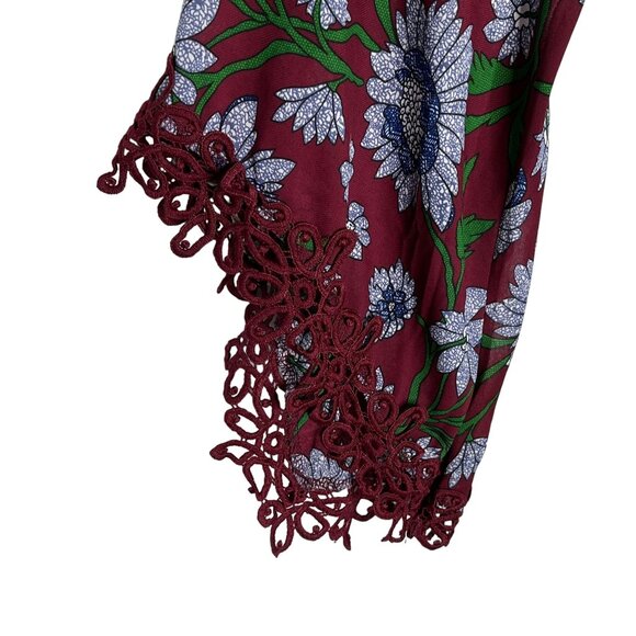 Entro Boho Bell Sleeve Floral Mini Dress Burgundy Blue Size Large - Picture 4 of 12